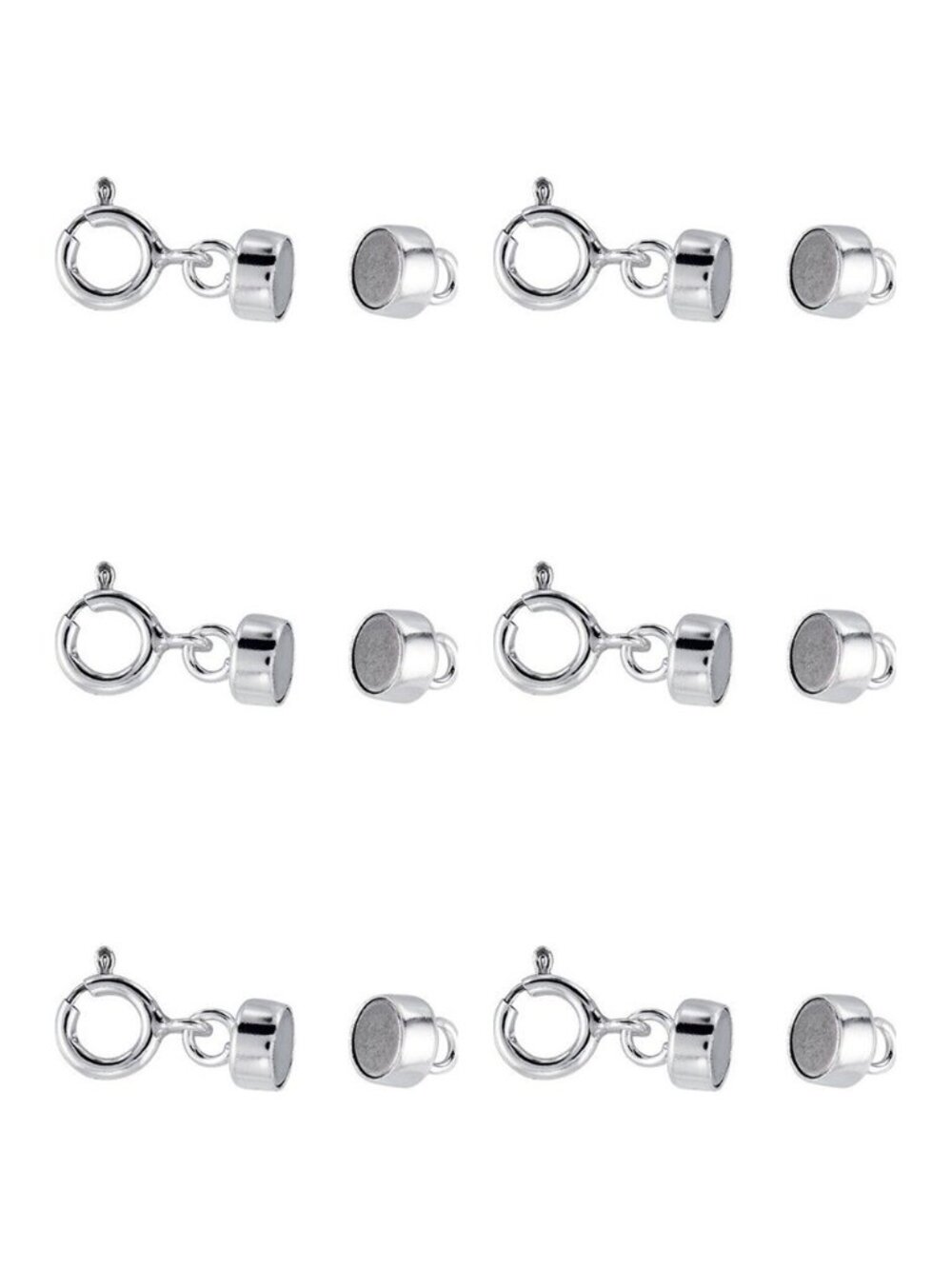 6 Pack 925 Sterling Silver Magnetic Necklace Clasp Converters w/ Spring Ring